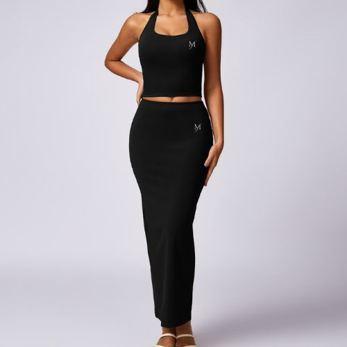 YM TWO PIECE HALTER SET [BLACK]